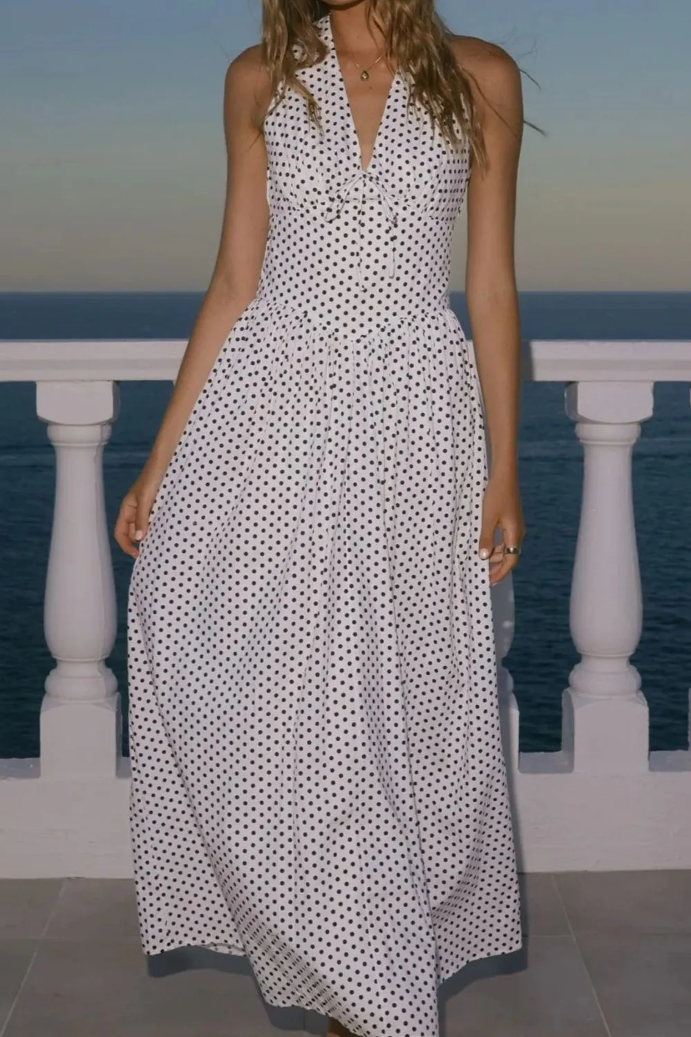 Classic Halter Polka-Dot Maxi Dress