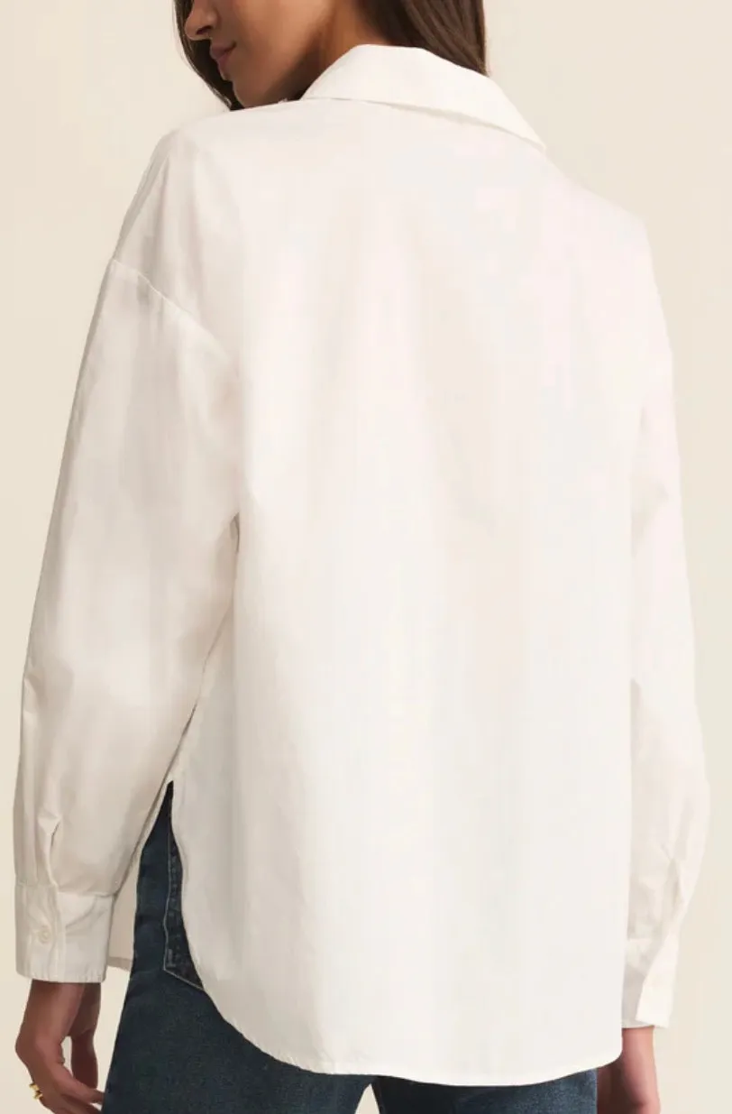 Relaxed Cotton Poplin Button Up Shirt