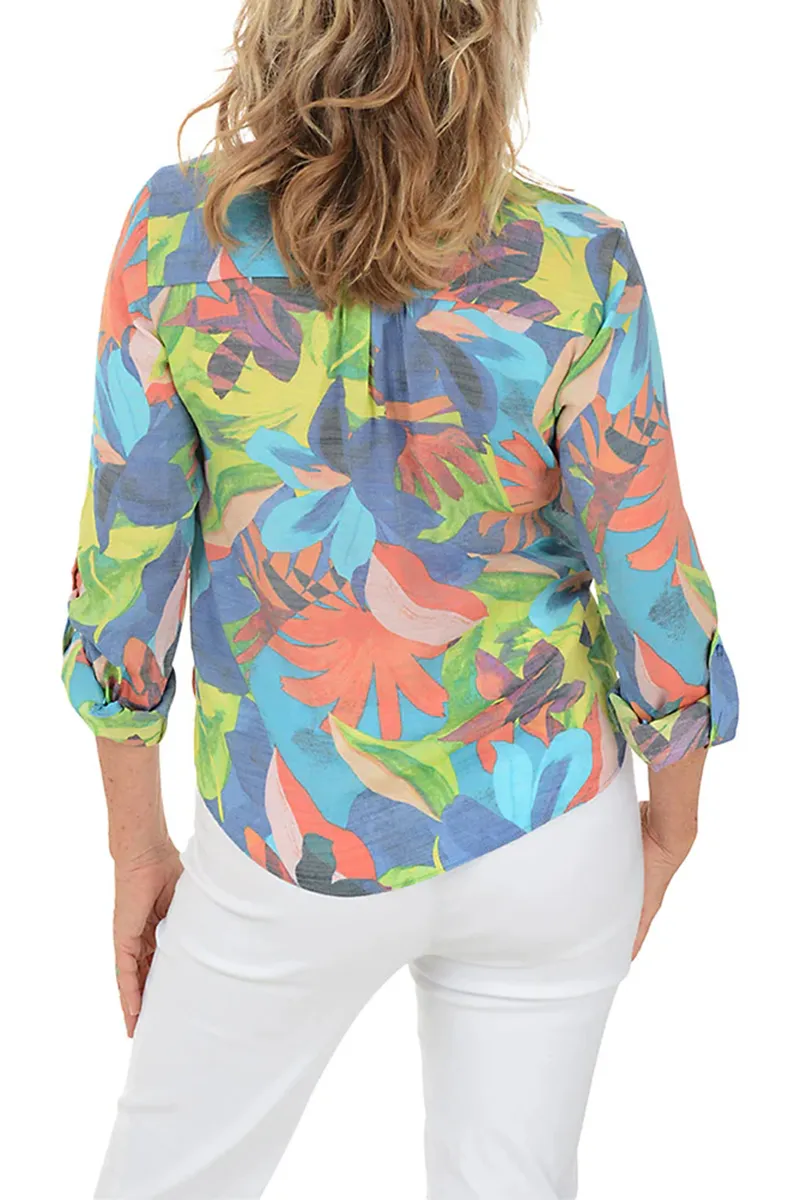 Long Roll-Tab Sleeves Blouse