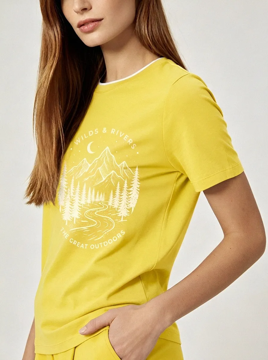 Women's Nature Lover Mountain River Forest Printed T-shirt