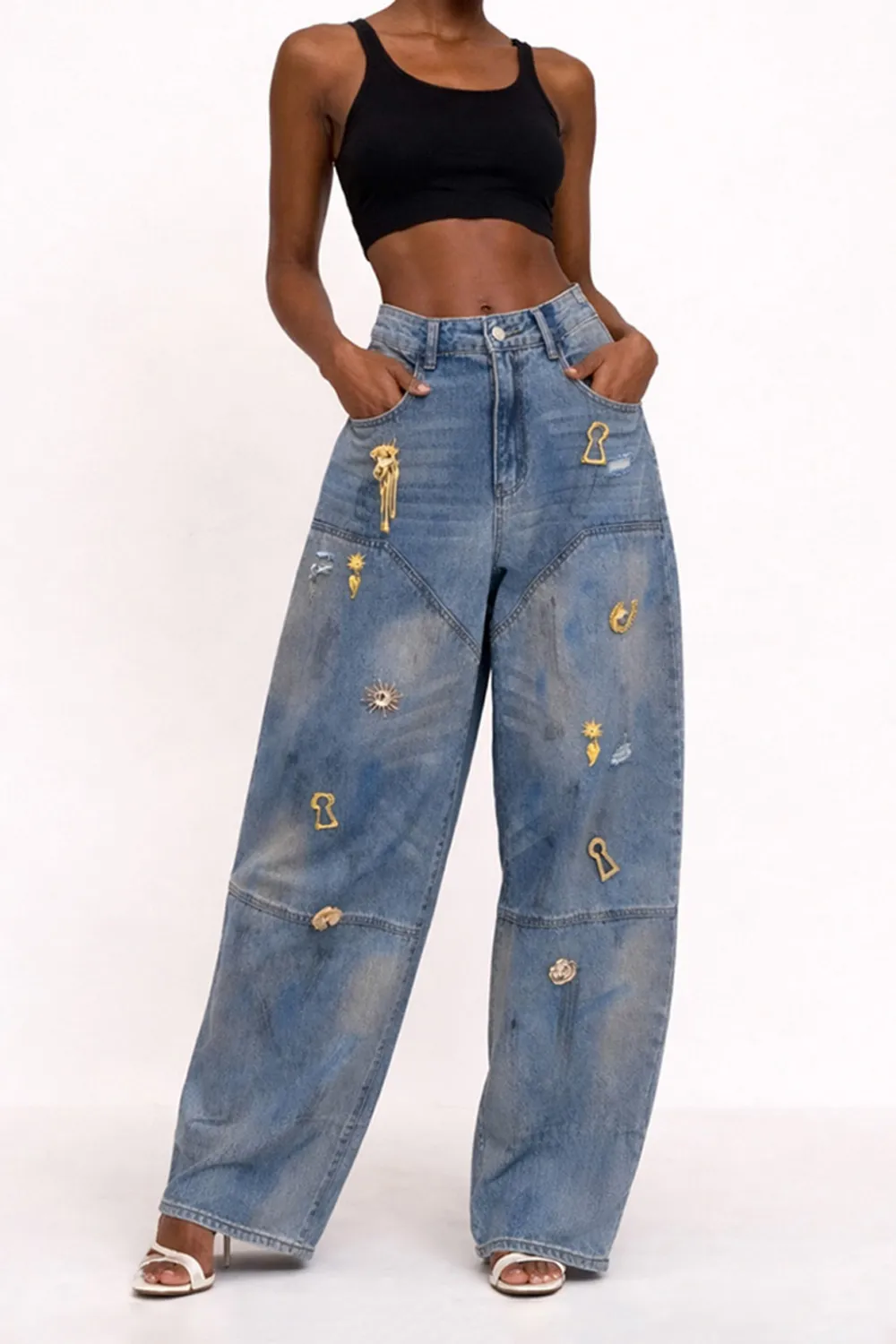 Esmeralda Irregular Metal Button Jeans