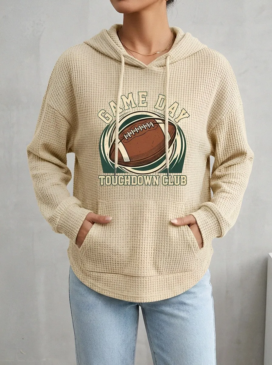 Women's Football Fan Game Day Touchdown Club Printed Waffle Hoodie