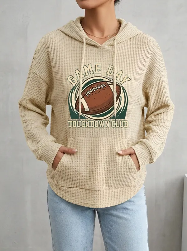 Women's Football Fan Game Day Touchdown Club Printed Waffle Hoodie
