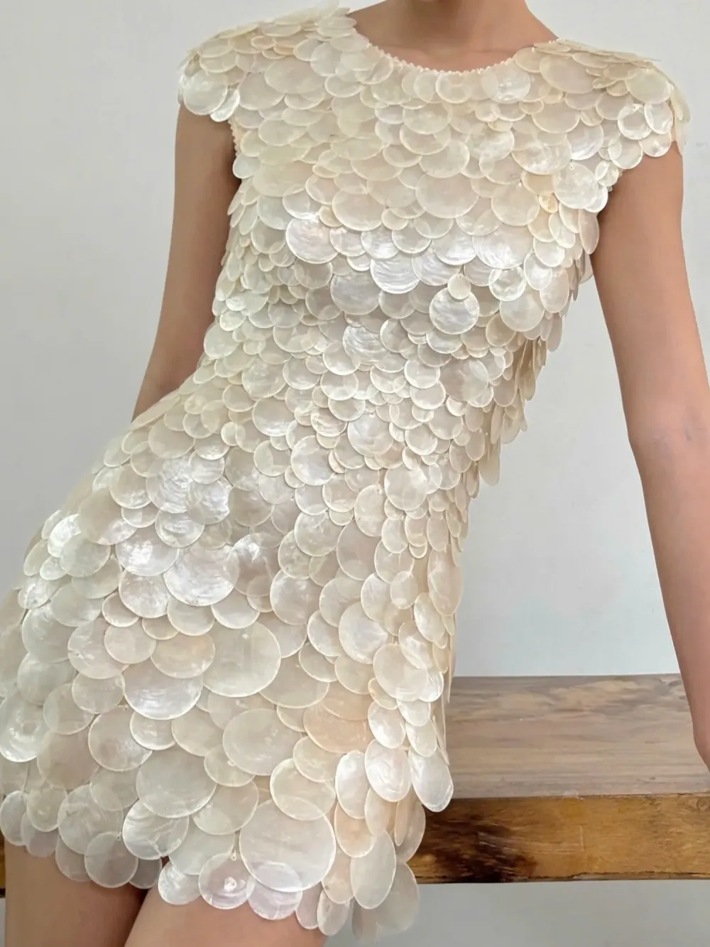 Lunaria Shell Disc Mini Dress in Ivory