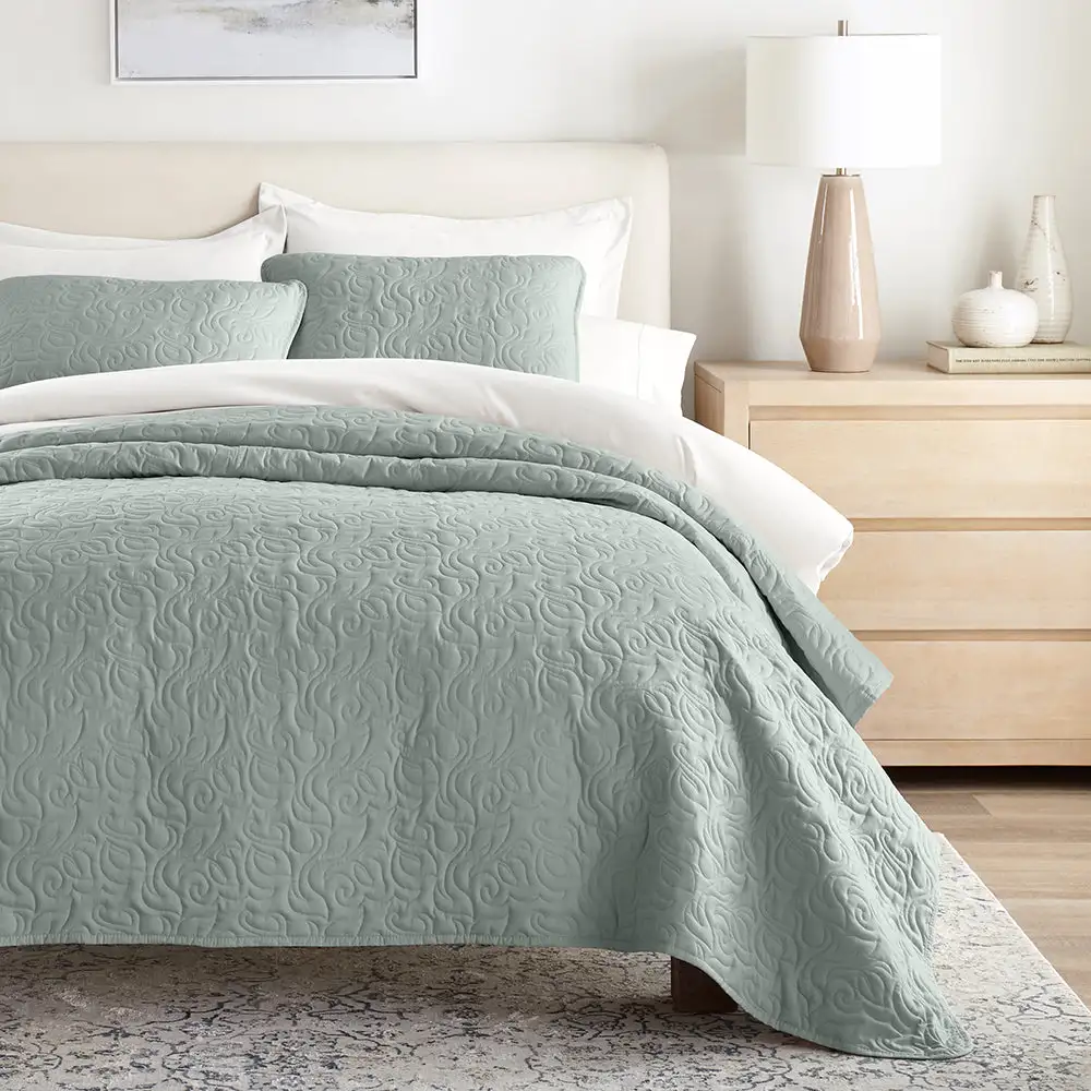 Floral Stitch Quilted Coverlet Set