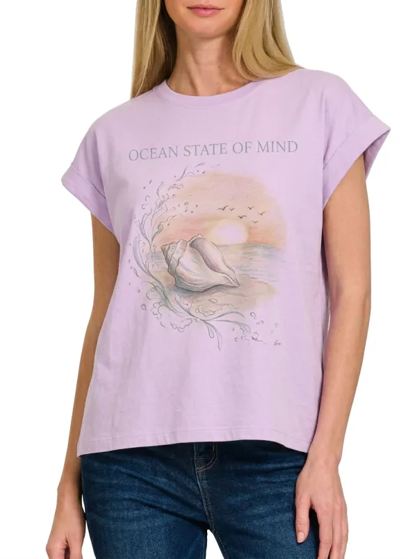Women's Beach Lover Ocean State of Mind Seashell Printed T-shirt