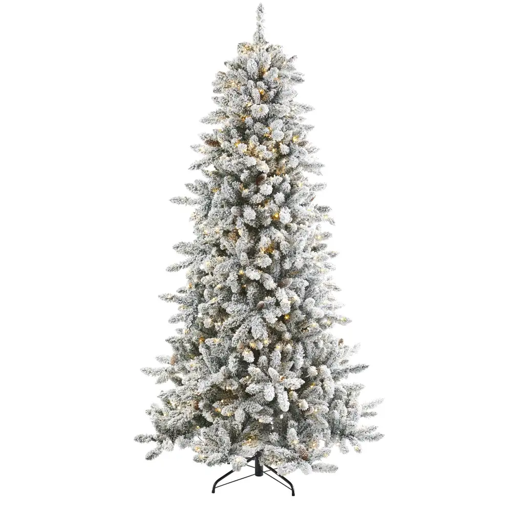 Flocked Livingston Fir Artificial Christmas Tree with Pine Cones and Warm LED Lights