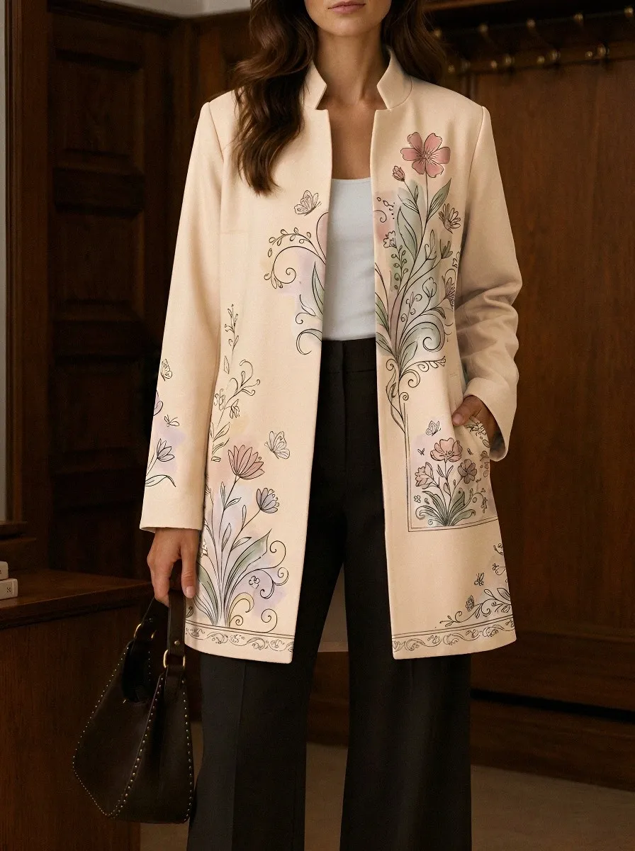 Women's Floral Butterfly Botanical Art Printed Coat