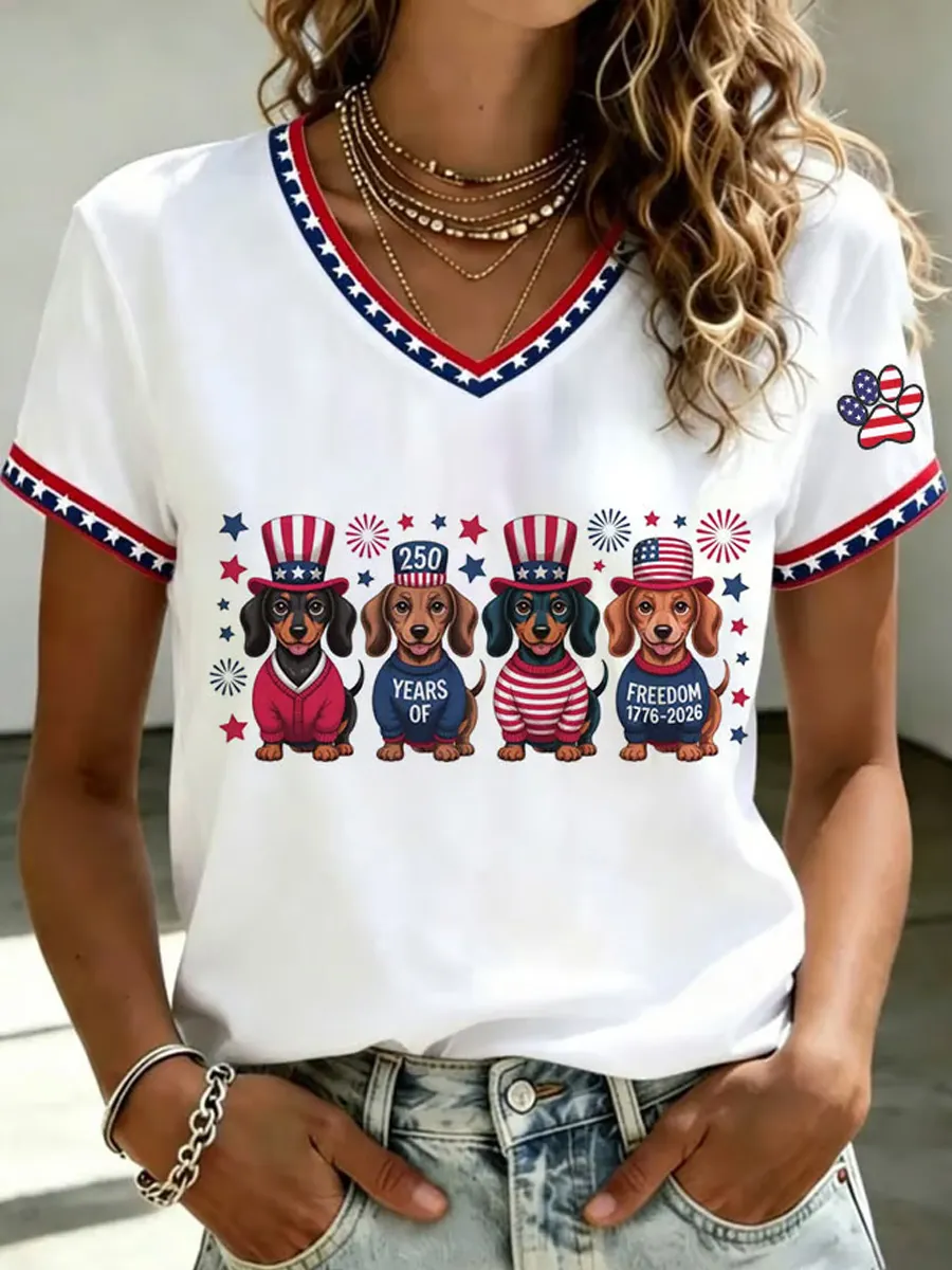 Women's Independence Day Slogan Casual Printed Short-Sleeve T-shirt