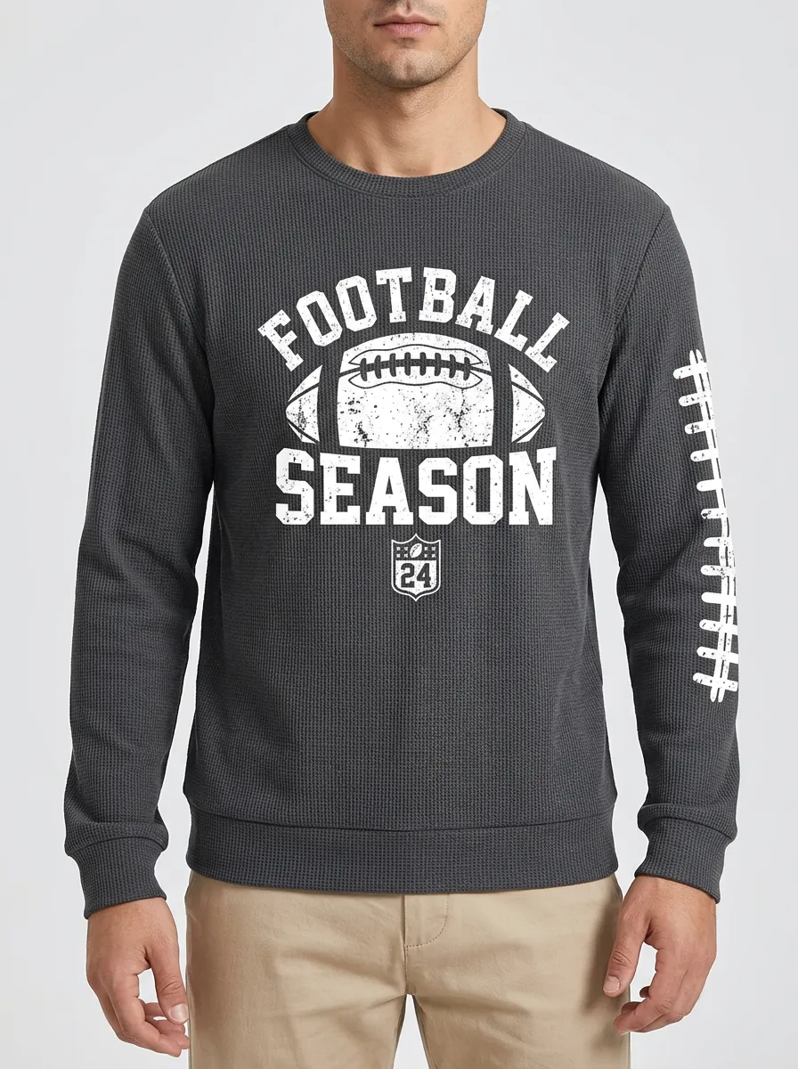 Men's Football Season American Football Graphic Printed Waffle Sweatshirt