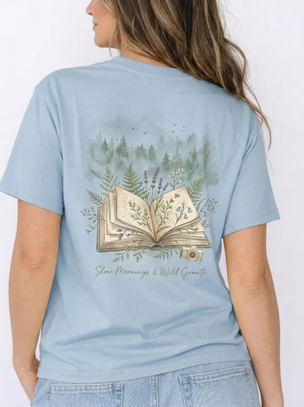 Women's Book Lover Nature Forest Floral Printed T-shirt