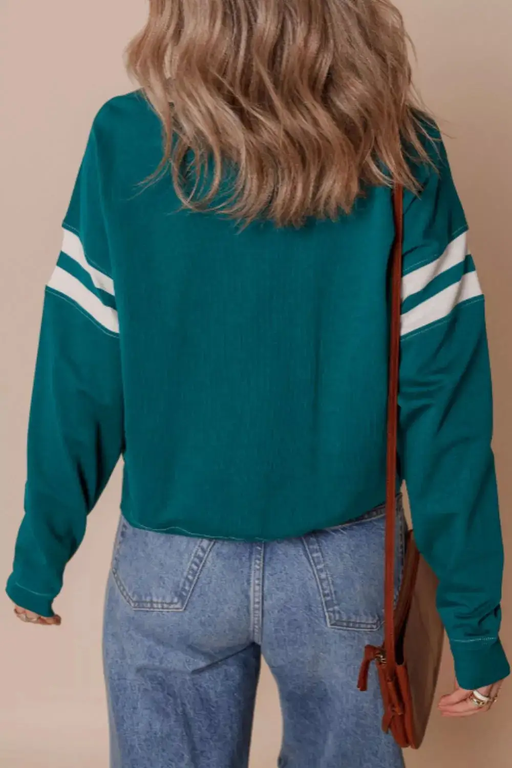 Drop Shoulder Round Neck Patchwork Sweatshirt