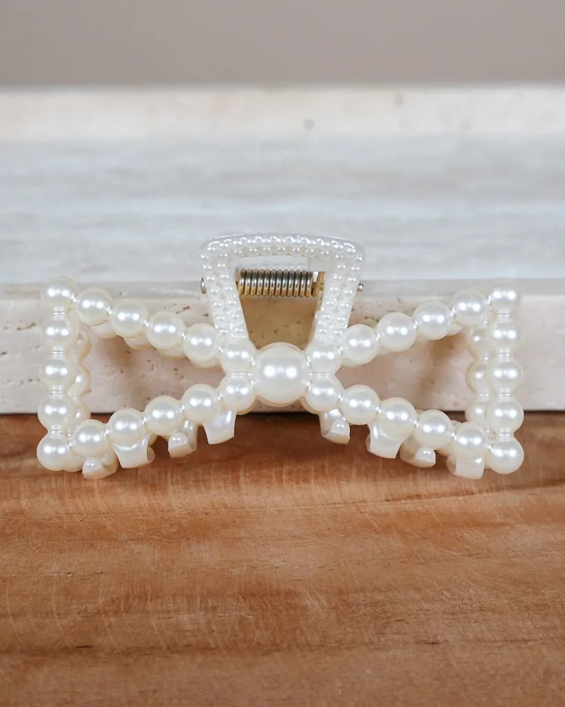 Bow Pearl Accent Square Hair Clip