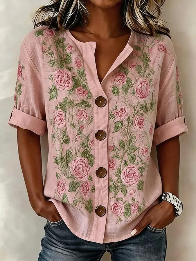 Women'S Casual Plant Flower Art Printed Casual Top