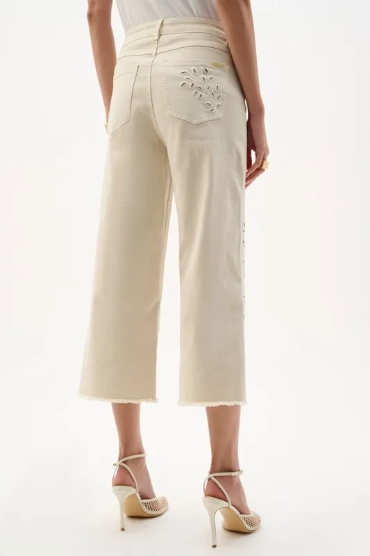Cotton Embroidered Eyelet Wide Leg Jeans