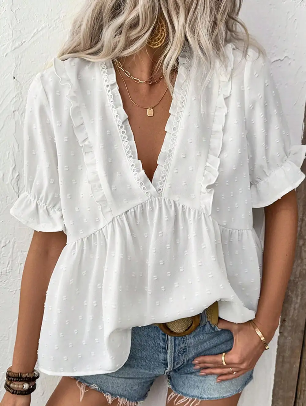 Floral Cutwork Short Sleeve Blouse
