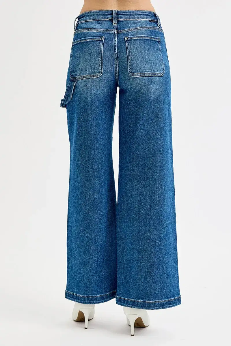 Full Size High Rise Wide Leg Patch Detailed Jeans Plus Size