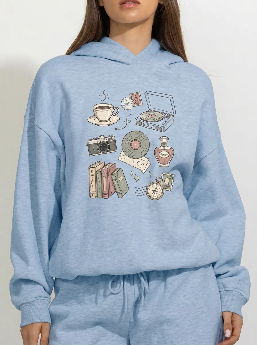 Women's Vintage Aesthetic Retro Items Printed Hoodie
