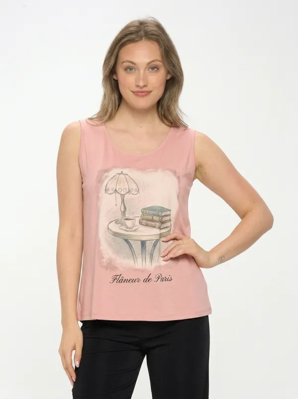 Women's Paris Book Lover Coffee Table Printed Tank Top