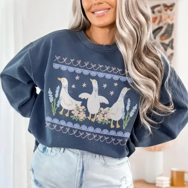 Cute Goose Print Casual Sweatshirt