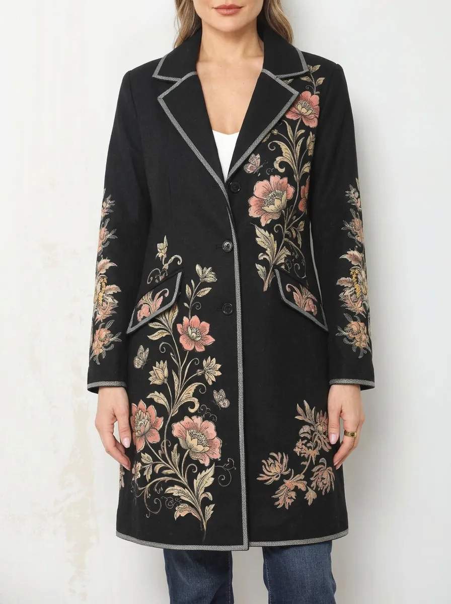Women's Vintage Floral Butterfly Printed Blazer Coat