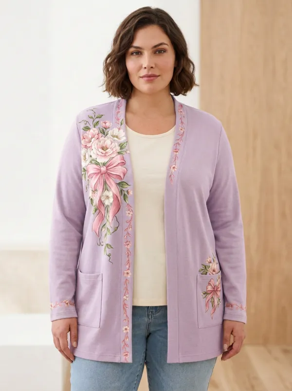 Women's Breast Cancer Awareness Pink Ribbon Floral Printed Cardigan