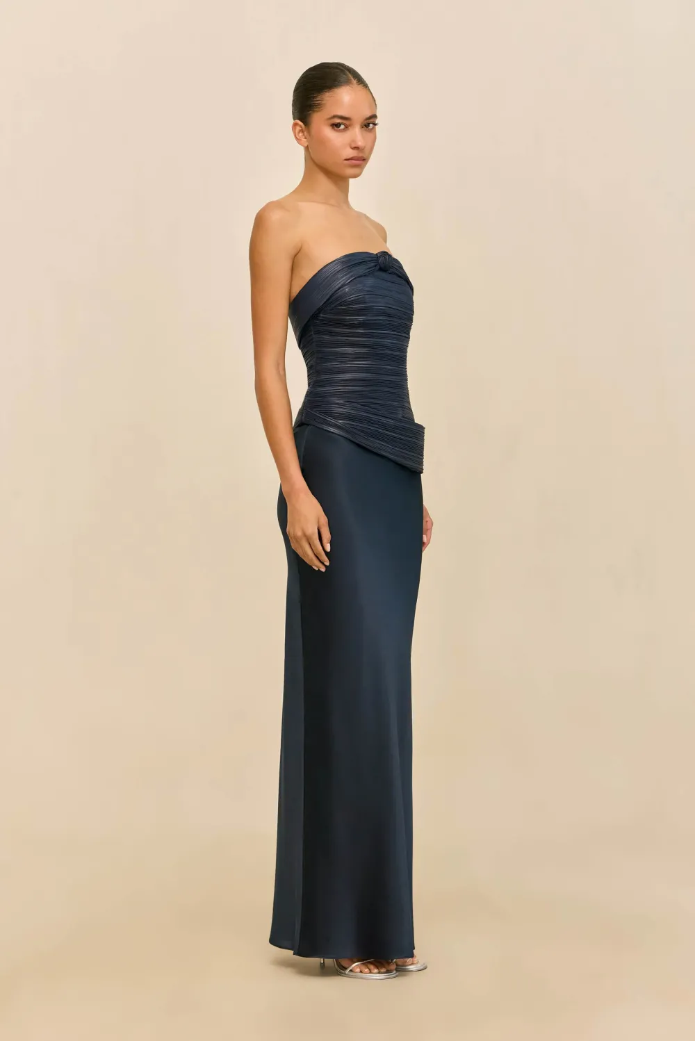 Noelle Blue Strapless Slim Fit Elegant Maxi Dress