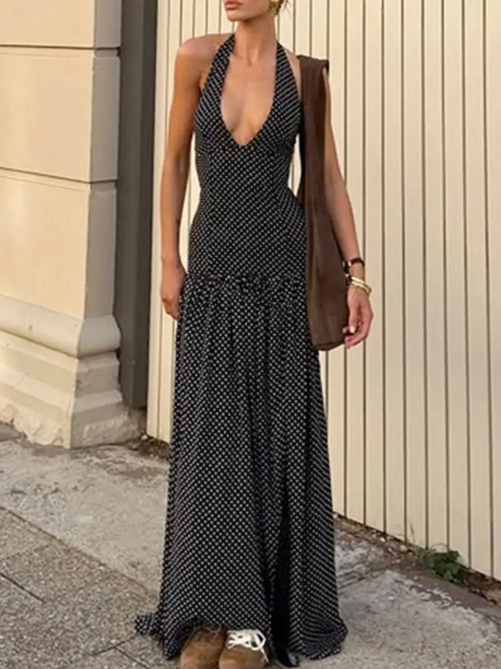 Halter Polka-Dot Maxi Dress