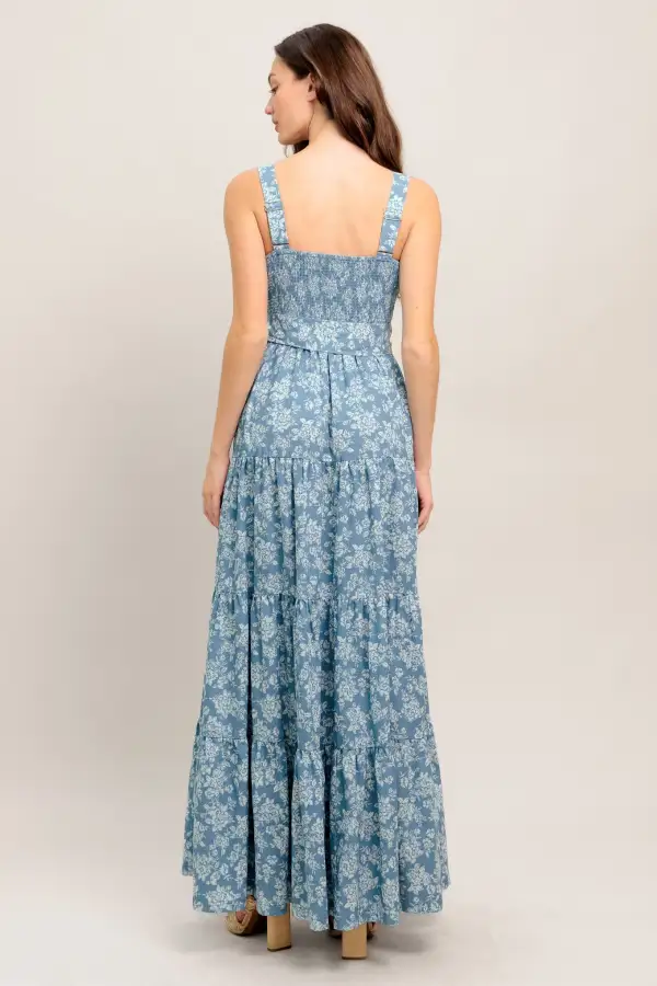 Classic Tiered Cotton Printed Maxi Dress