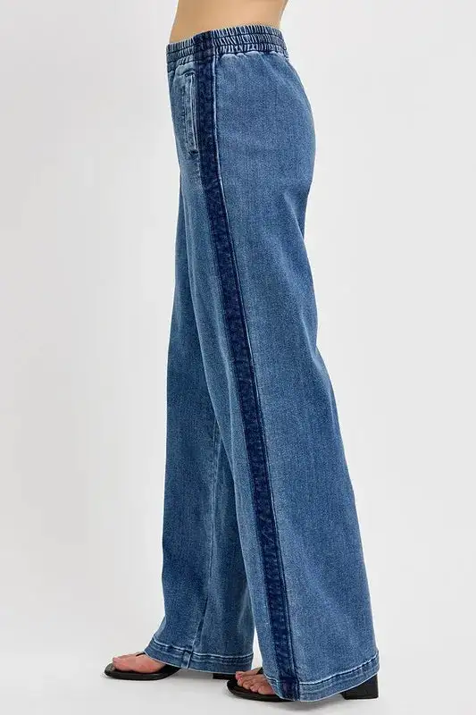 Full Size Elastic Waist Wide Leg Jeans Plus Size