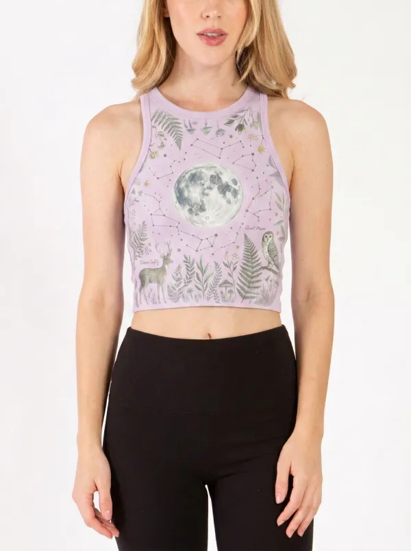 Women's Celestial Forest Moon Deer Owl Printed Crop Top