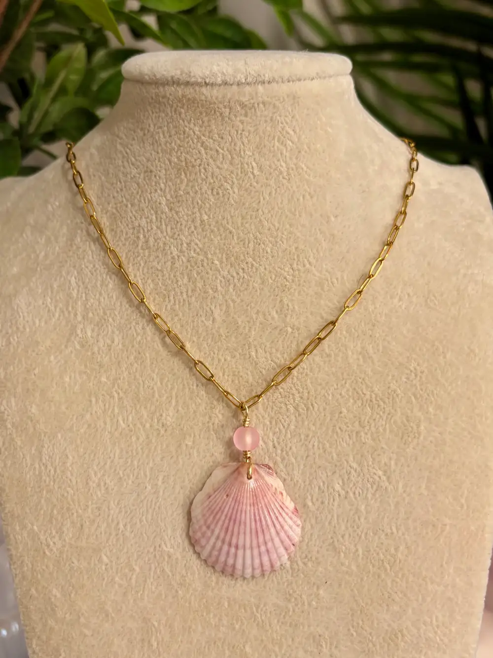 Sea Glass Calico Shell Necklace