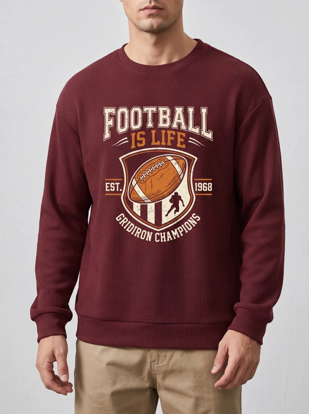 Men's Football Is Life Gridiron Champions Printed Waffle Sweatshirt