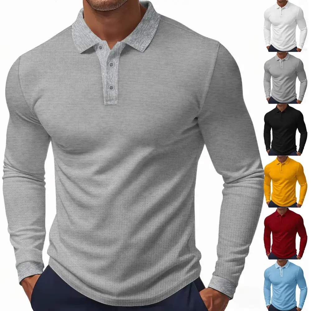 Long Sleeve Slim Fit Jersey Polo Shirt