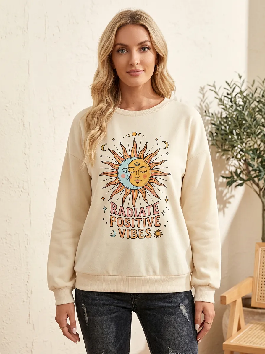 Celestial Sun Moon Radiate Positive Vibes Sweatshirt