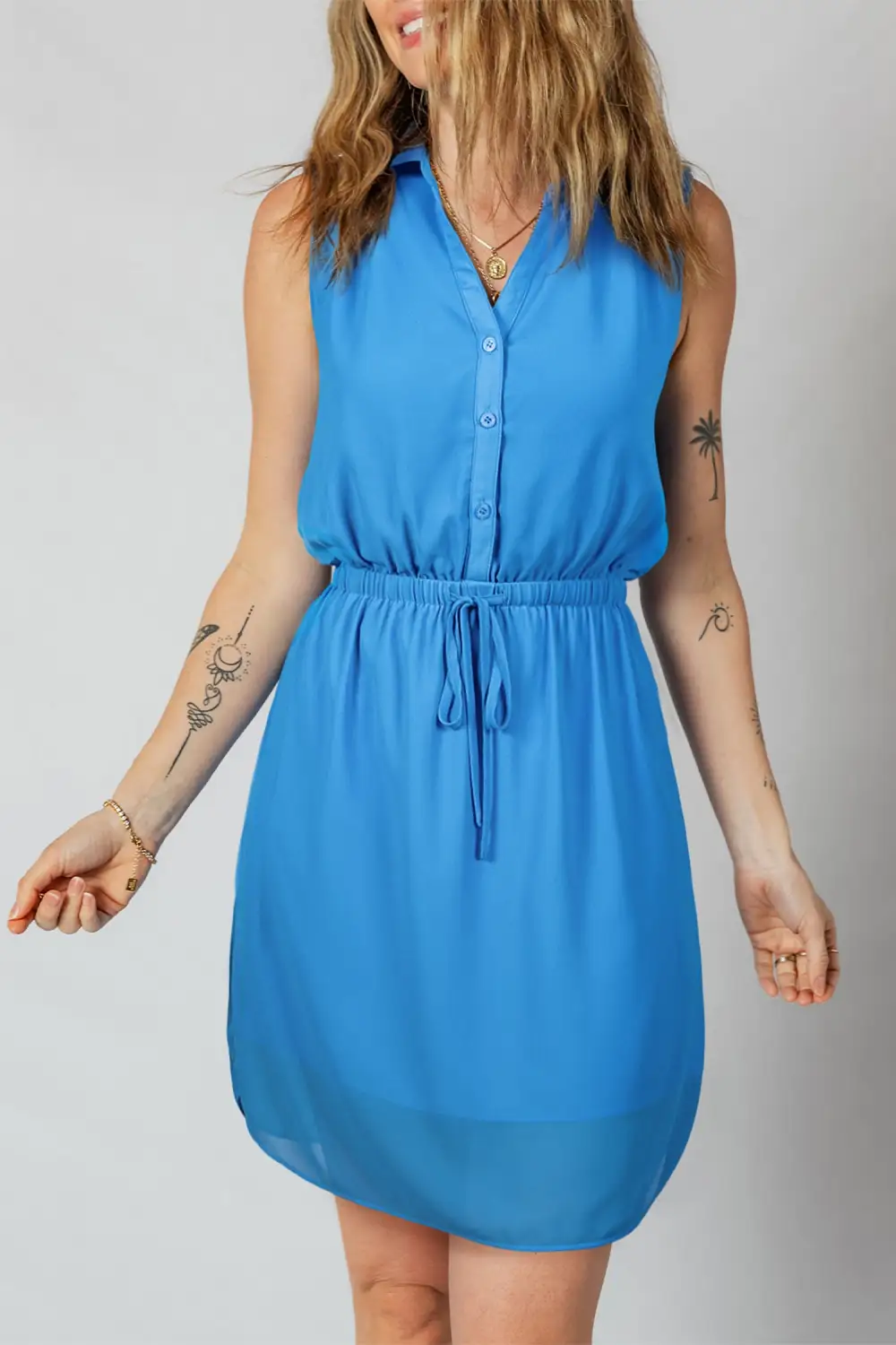 Button Front Collared Mini Dress