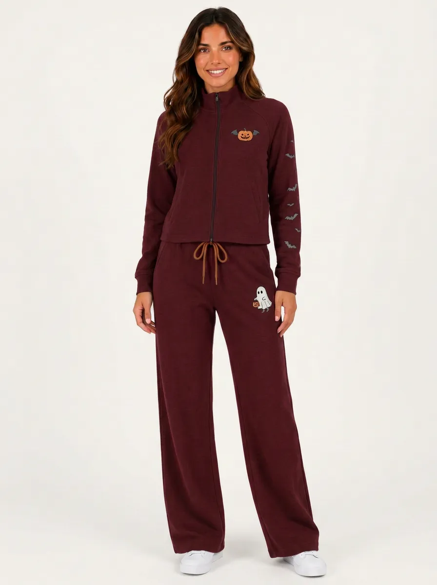 Women's Halloween Ghost Pumpkin Bat Printed Tracksuit