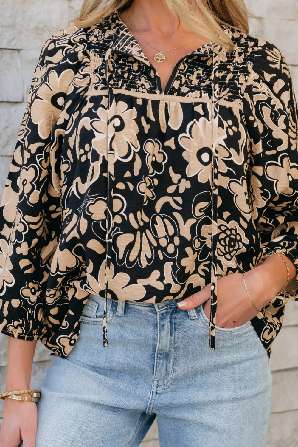 Floral Shirred Boho Blouse