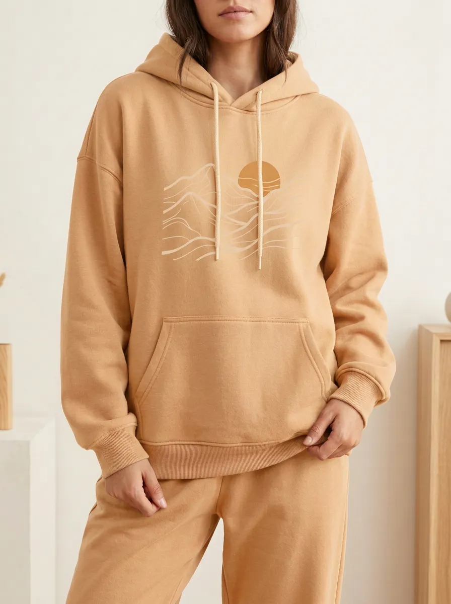 Nature Mountain Sunset Line Art Hoodie