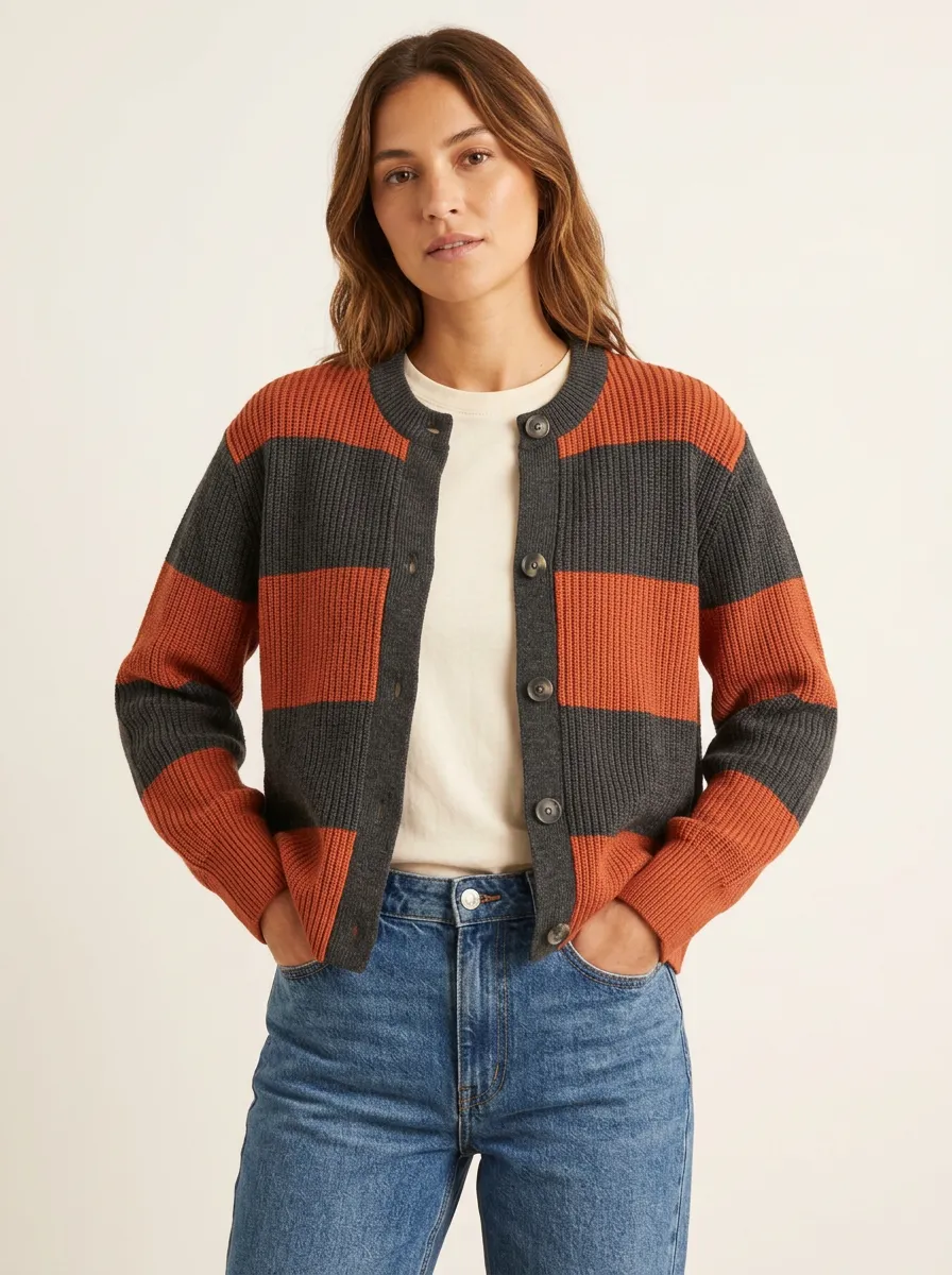 Retro Sport Rugby Striped Knit Cardigan