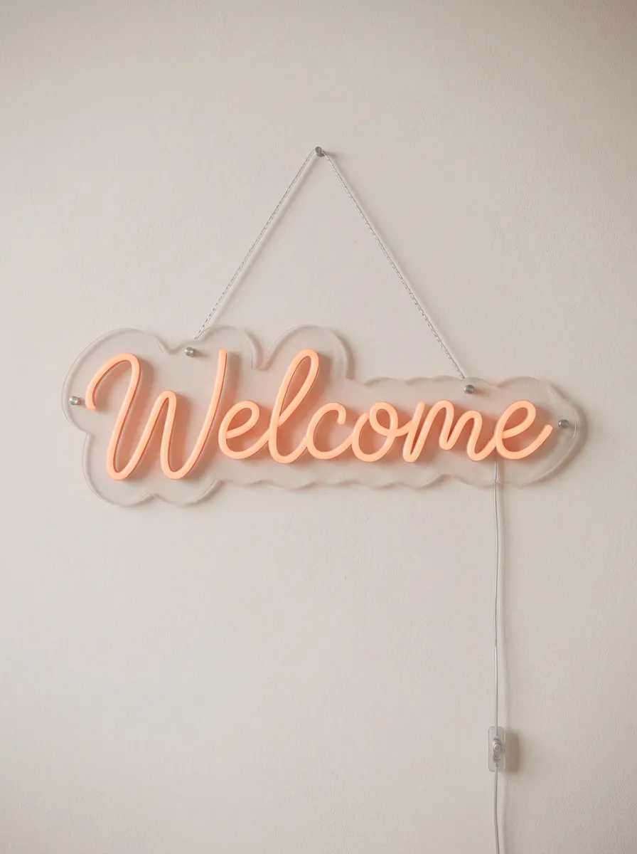 Streamlined Script Welcome Neon Sign