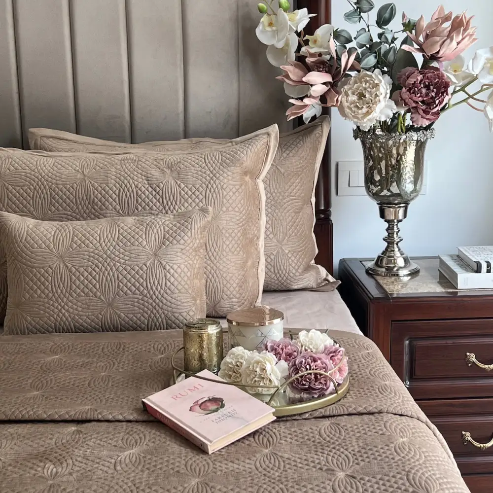 Champagne Gold Velvet Bedspread