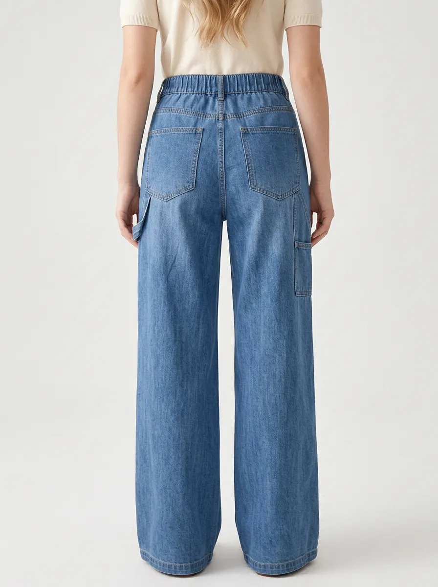 Women's Casual Vintage Style High Waisted Wide Leg Denim Jeans