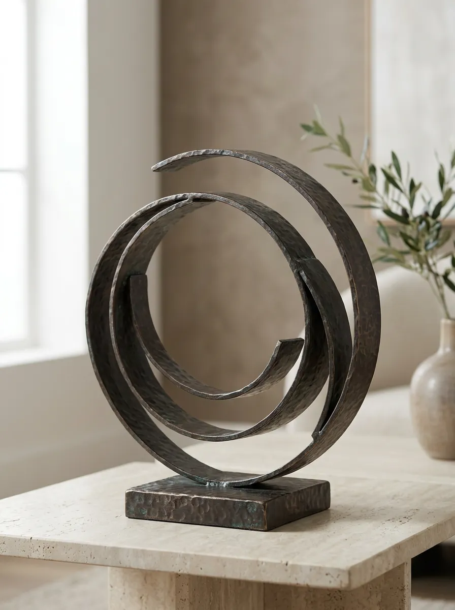 Modern Home Decor Abstract Spiral Hammered Metal Table Sculpture