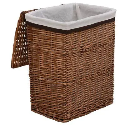 Everyday Lidded Woven Wicker Cotton Laundry Basket