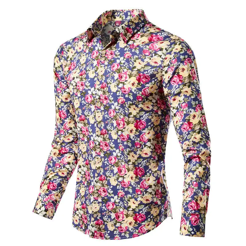 Men's Narrow-cut Floral Shirt With Classic Collar And Full Button Placket