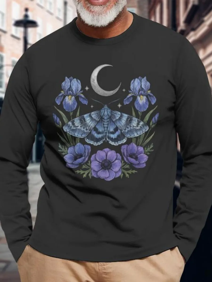 Moon Moth Floral Long Sleeve T-Shirt