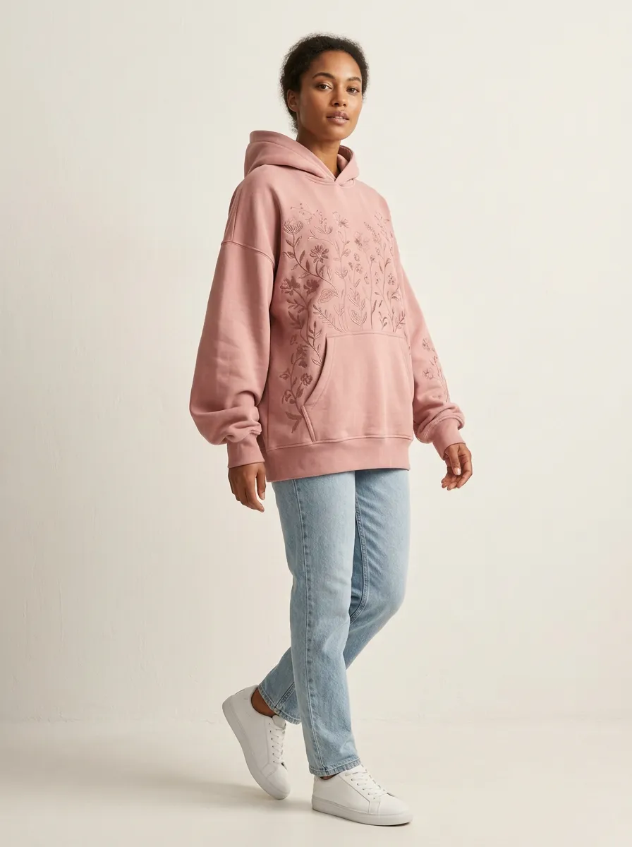 Women's Floral Lover Pink Botanical Printed Hoodie