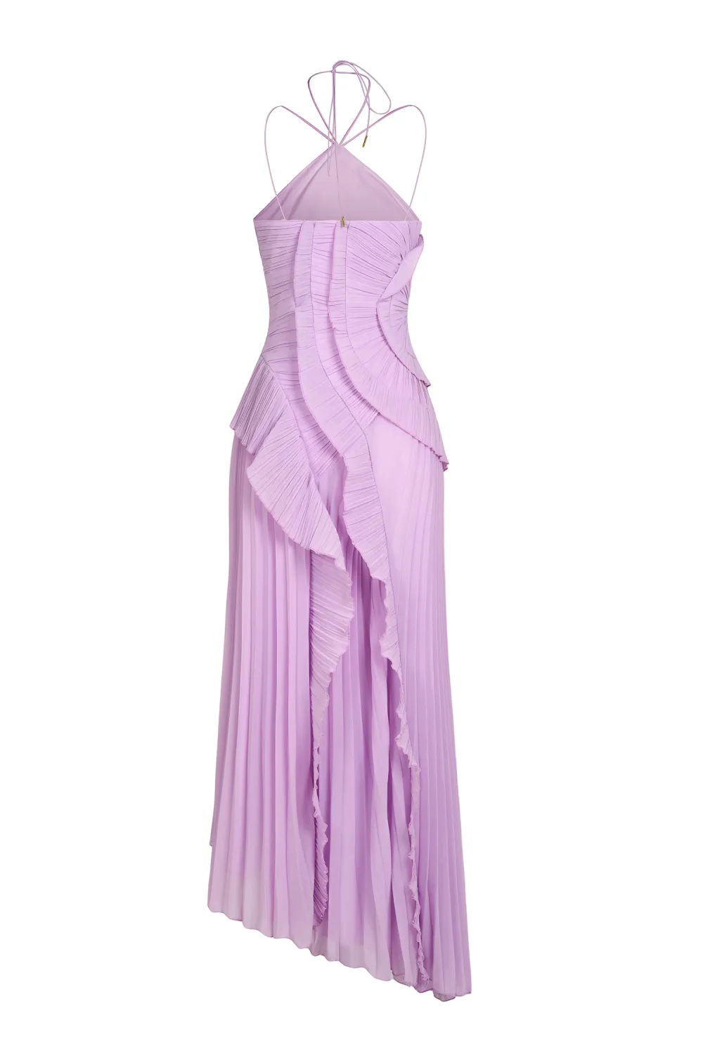 Pleated Frill Halter Neck Midi Dress