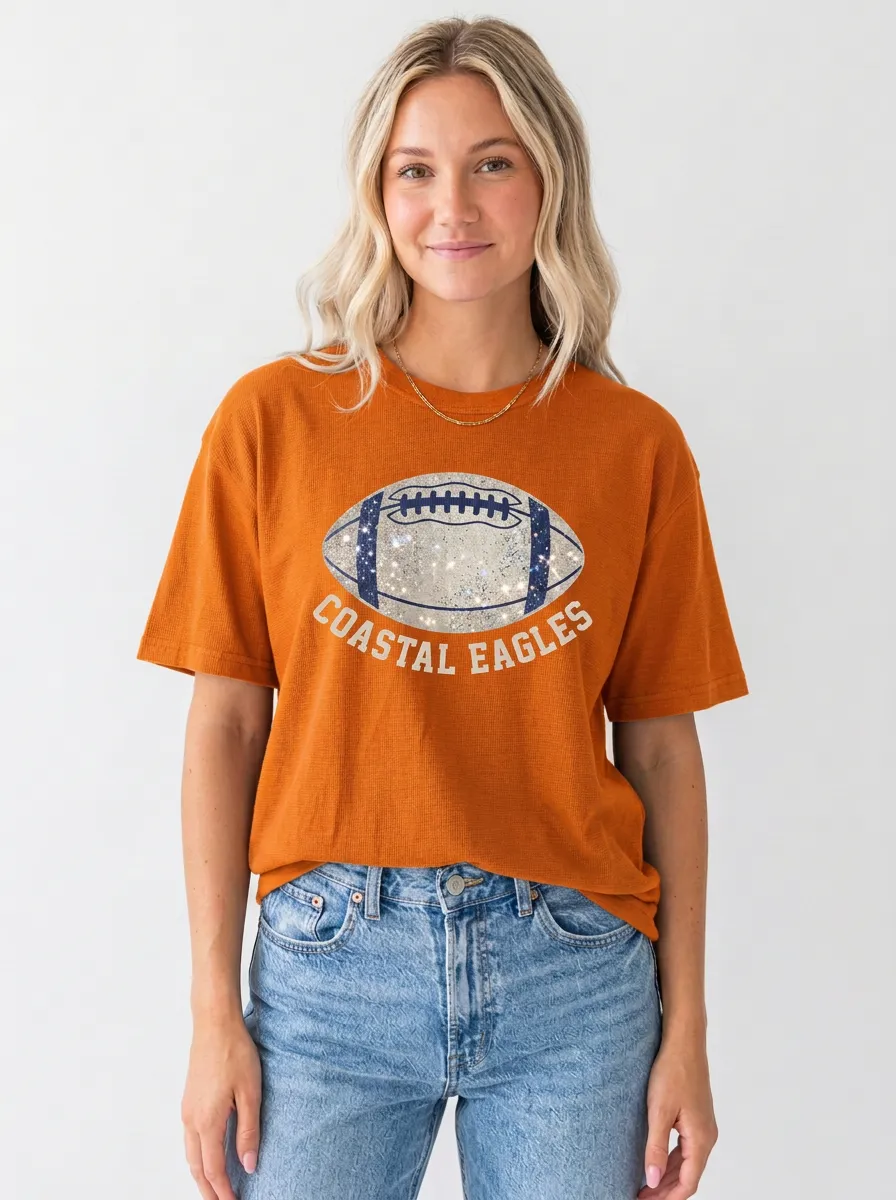 Women's Coastal Eagles Football Glitter Graphic Printed T-Shirt